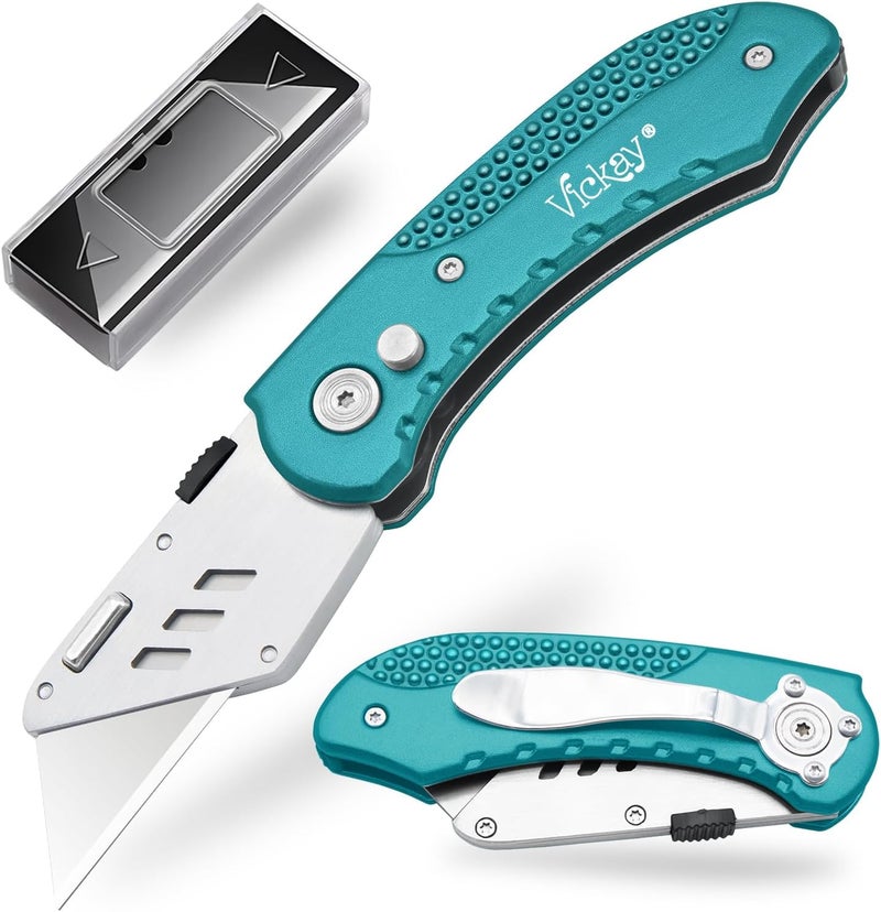 Vickay Box Cutter Knife Utility Knife with 5 SK5 Quick Change Blades, Safety Axis Lock Design Razor Knife, Lightweight Aluminum Body Belt Clip for Office - Image 1